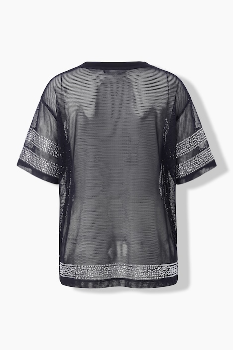 Trikot, Shirt, Mesh oversized, Glitzersteinchen, Halbarm