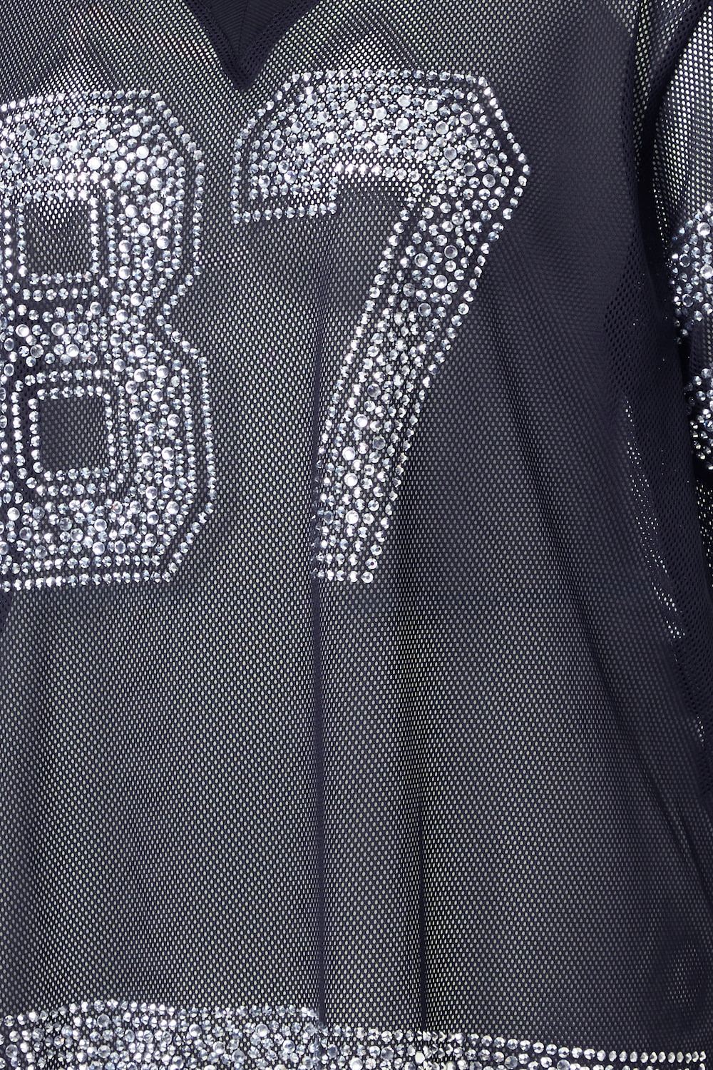 Jersey, shirt, oversized mesh, glittersteentjes, korte mouw