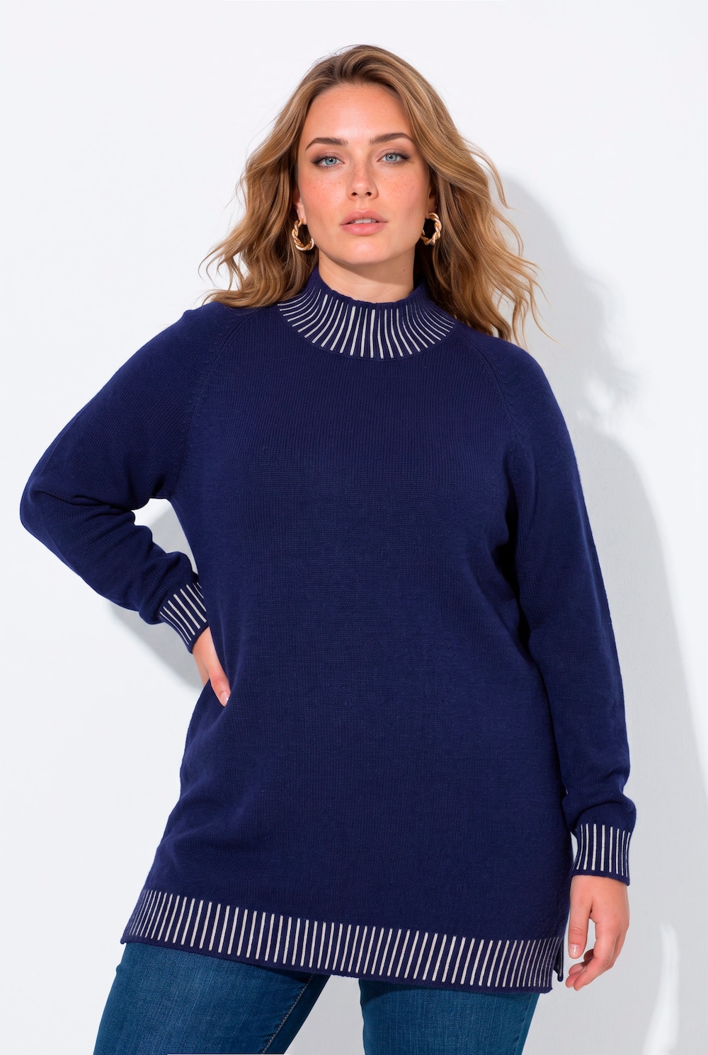 Pullover, Straight Fit, Stehkragen und Bündchen mit Streifen