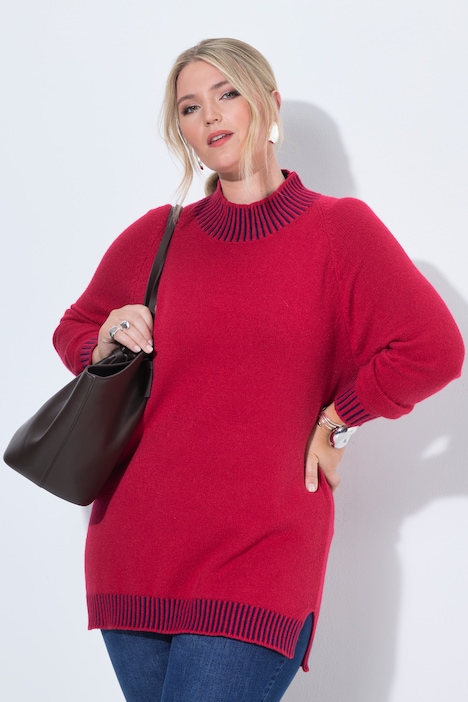 Pullover, Straight Fit, Stehkragen und Bündchen mit Streifen