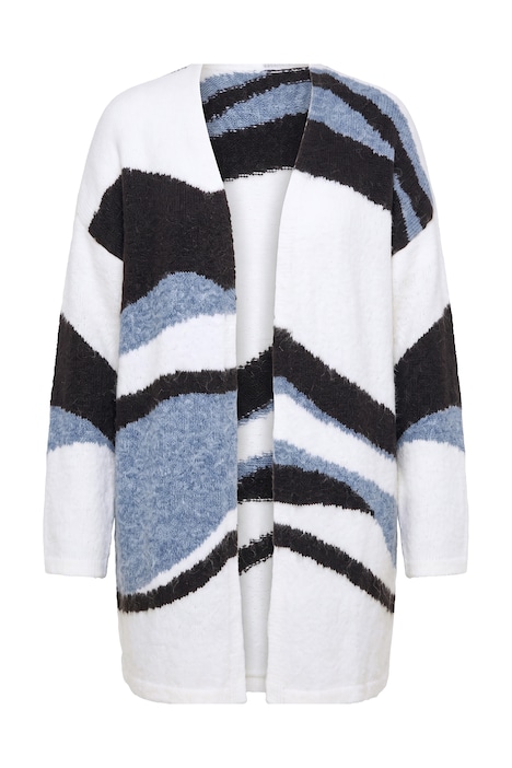 Long-Strickjacke, Loose Fit, offene Form, Jacquard-Muster