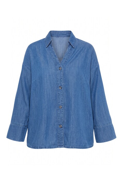 Lyocell Button-Down V-Neck Blouse
