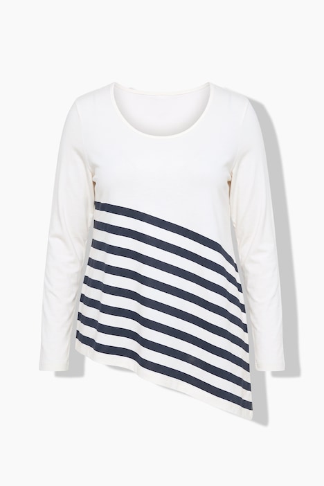 Longsleeve, A-Linie, Streifen-Zipfelsaum