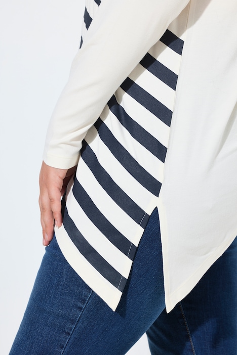 Longsleeve, A-Linie, Streifen-Zipfelsaum