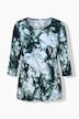 T-shirt en coton Pima, décolleté cœur et manches 3/4, coupe évasée