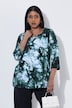 T-shirt en coton Pima, décolleté cœur et manches 3/4, coupe évasée