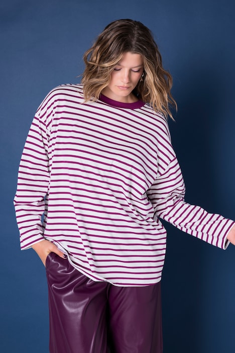 Longsleeve, oversized, Ringeljersey, Rücken-Statement