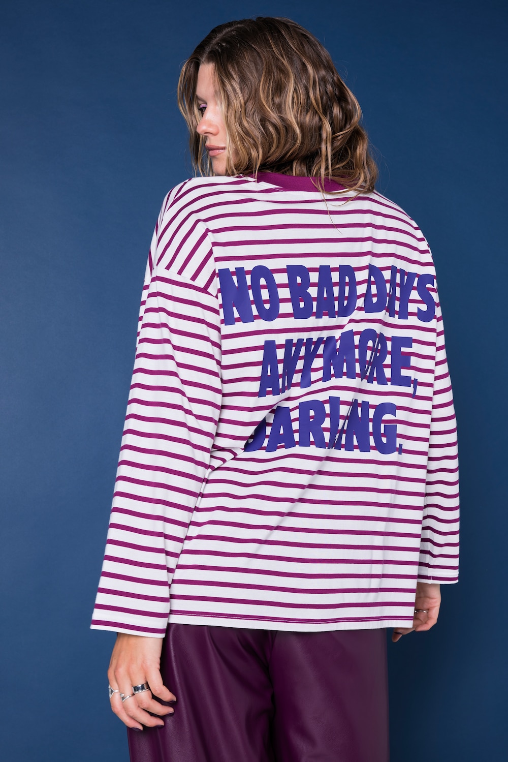 Longsleeve, oversized, Ringeljersey, Rücken-Statement