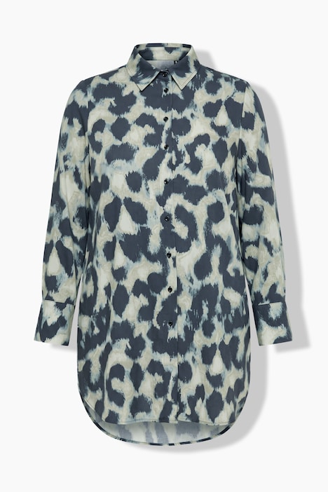 Longbluse, Leomuster, A-Linie, Hemdkragen, Langarm