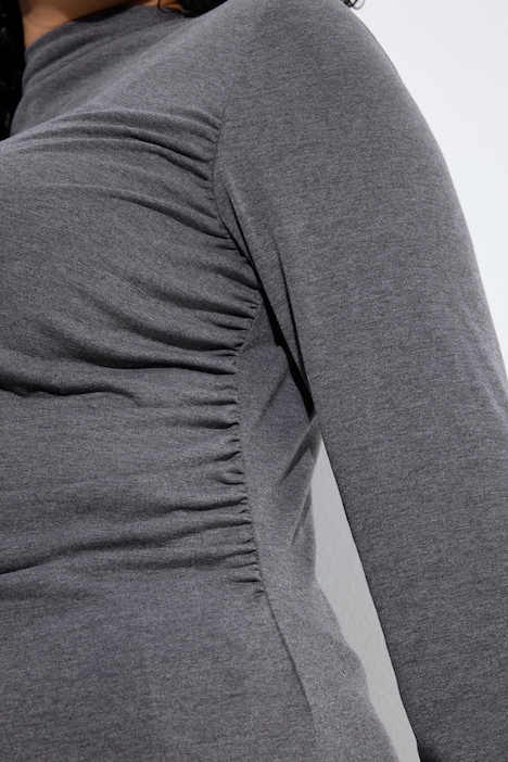 Shirt, drapiert, Slim, Stehkragen, Langarm