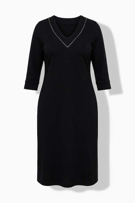 Punto-Kleid, Ziersteinborte, V-Ausschnitt, 3/4-Arm