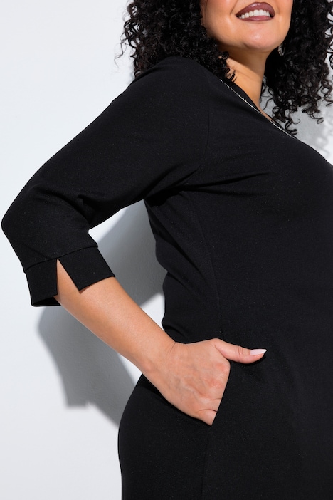 Punto-Kleid, Ziersteinborte, V-Ausschnitt, 3/4-Arm