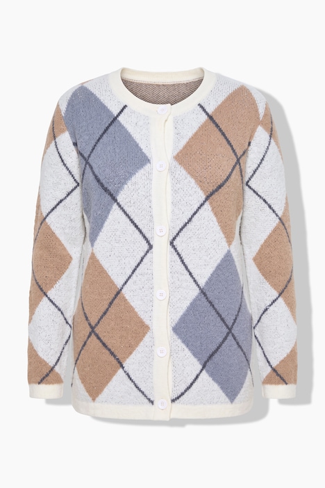 Strickjacke, Straight Fit, Argyle-Rhomben