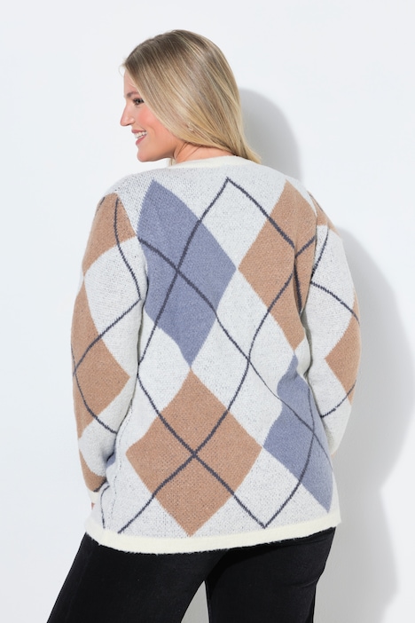 Strickjacke, Straight Fit, Argyle-Rhomben