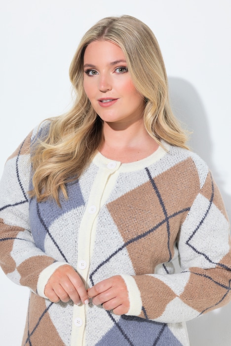 Strickjacke, Straight Fit, Argyle-Rhomben