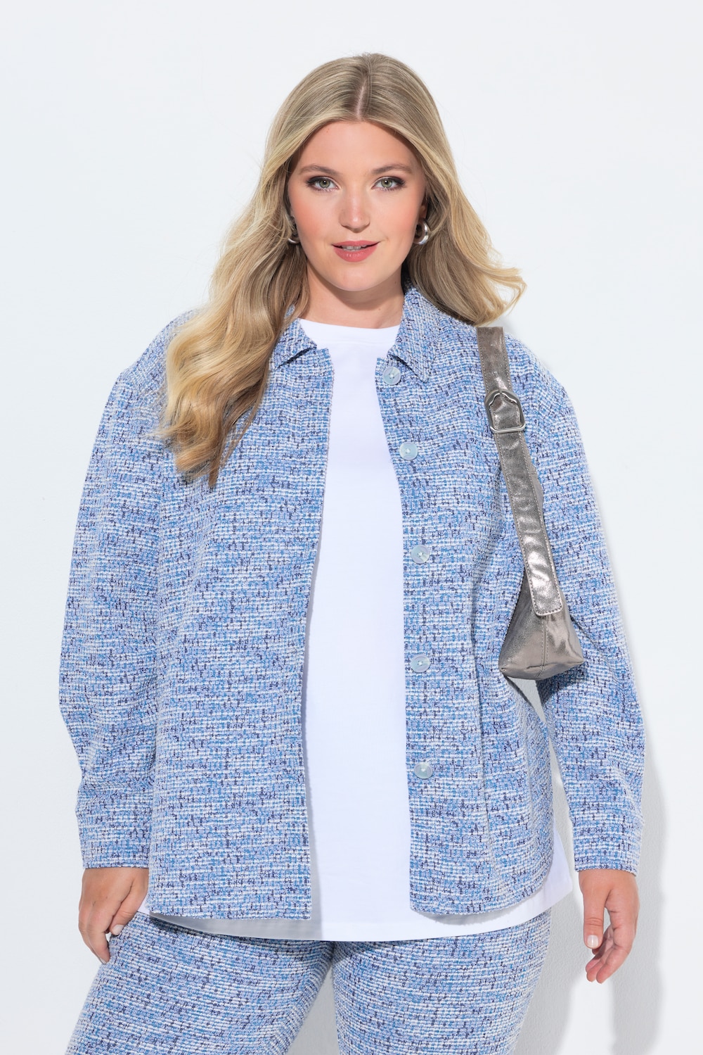 Overhemdblouse, oversized, bouclÃ©, lange mouwen