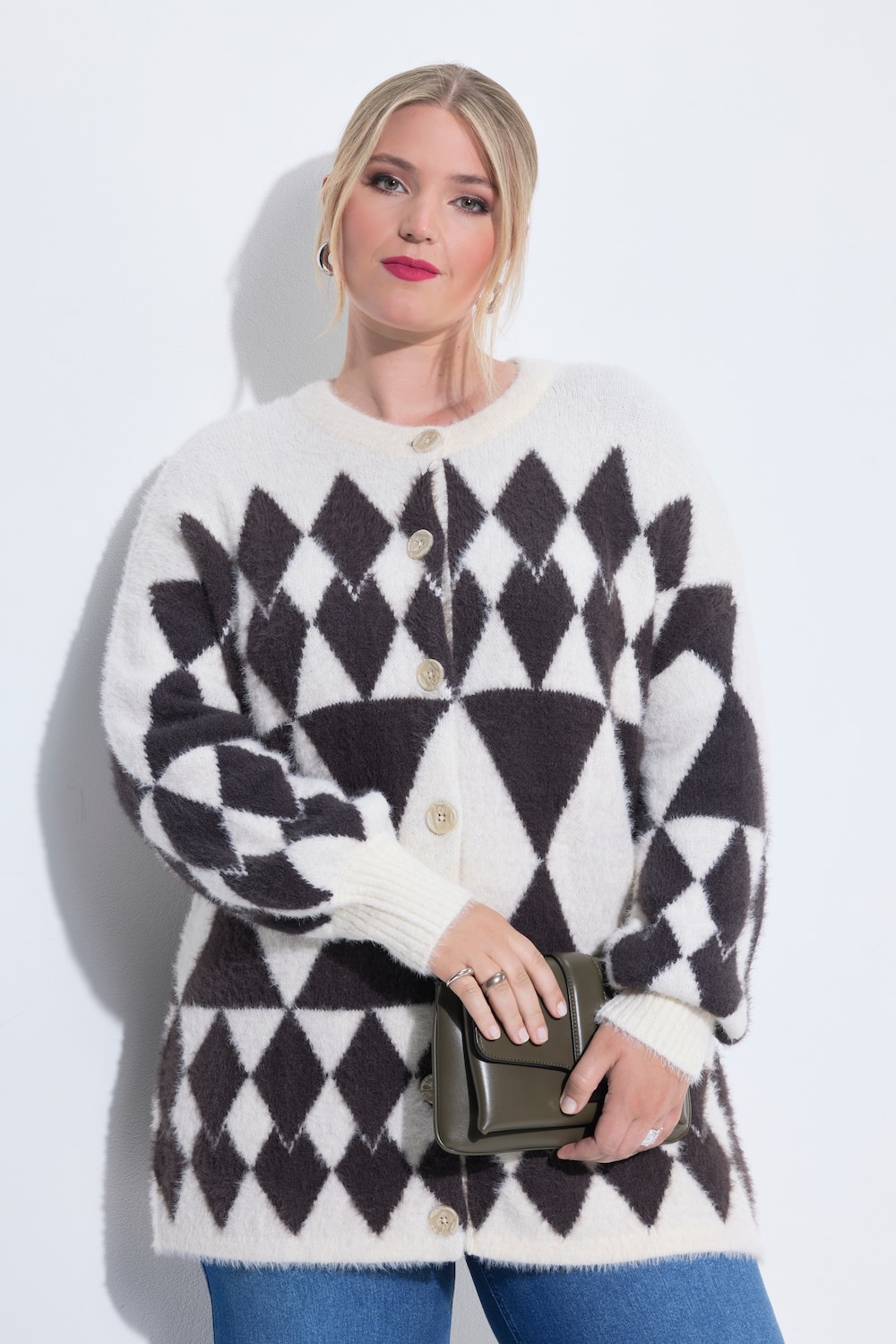 Strickjacke, Loose Fit, Rhombenmuster