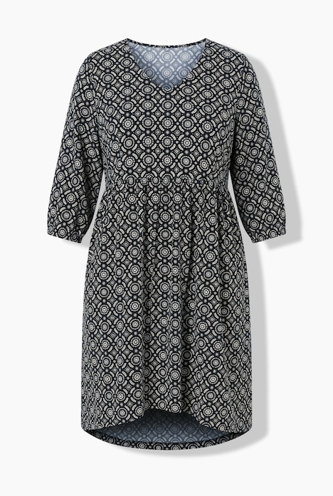 Kleid, bedruckt, A-Linie, V-Ausschnitt, 3/4-Arm