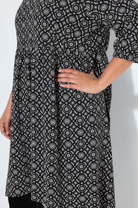 Kleid, bedruckt, A-Linie, V-Ausschnitt, 3/4-Arm