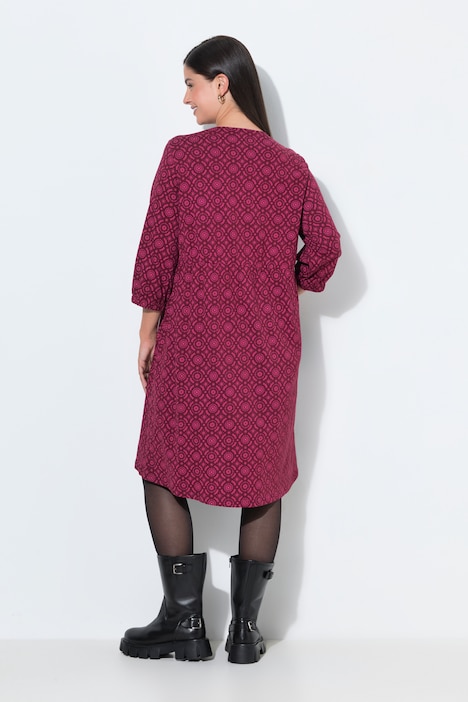 Kleid, bedruckt, A-Linie, V-Ausschnitt, 3/4-Arm