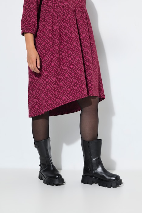 Kleid, bedruckt, A-Linie, V-Ausschnitt, 3/4-Arm