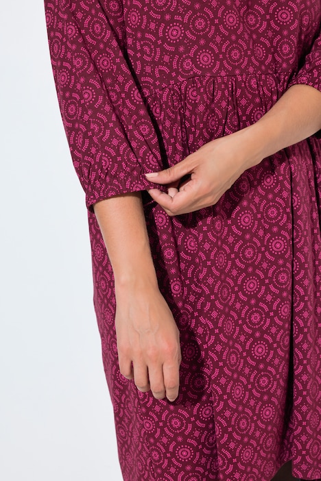 Kleid, bedruckt, A-Linie, V-Ausschnitt, 3/4-Arm