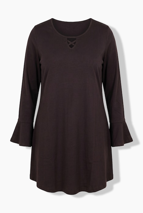 Longshirt, Zierbänder, A-Linie, Tunika-Ausschnitt, Langarm