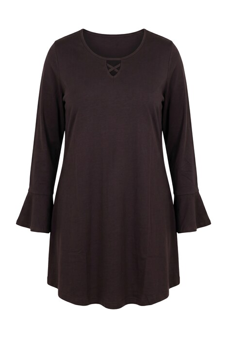 Longshirt, Zierbänder, A-Linie, Tunika-Ausschnitt, Langarm