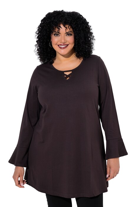 Longshirt, Zierbänder, A-Linie, Tunika-Ausschnitt, Langarm