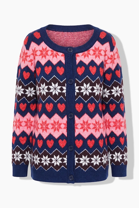 Strickjacke, Norwegermuster, Rundhalsausschnitt, Langarm