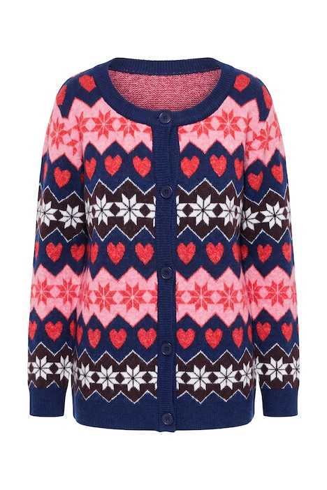Strickjacke, Norwegermuster, Rundhalsausschnitt, Langarm