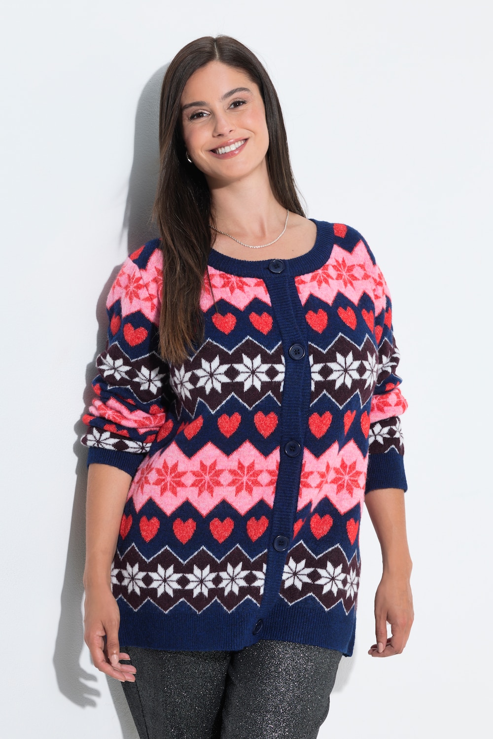 Strickjacke, Norwegermuster, Rundhalsausschnitt, Langarm