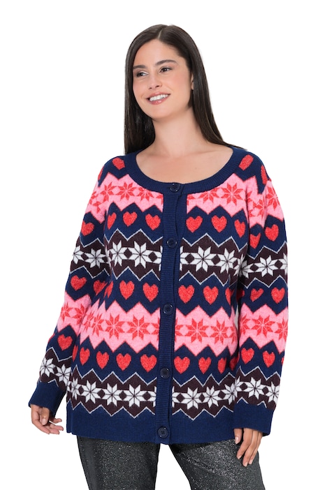 Strickjacke, Norwegermuster, Rundhalsausschnitt, Langarm