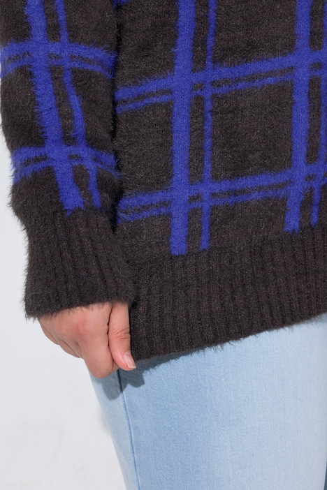 Strickjacke, Straight Fit, Karomuster, Langarm