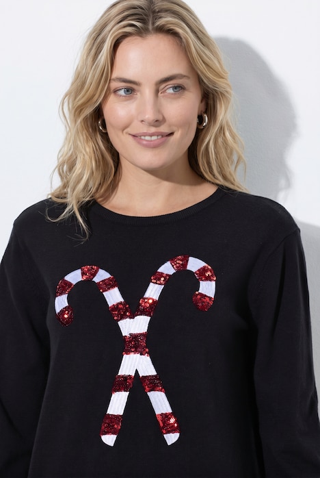 Weihnachts-Pullover, Zuckerstangen, Rundhals Langam