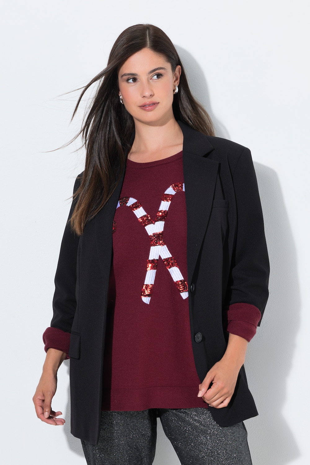 Weihnachts-Pullover, Zuckerstangen, Rundhals Langam