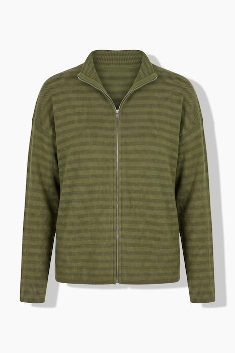 Strickjacke, oversized, Ringelstrick, Troyerkragen