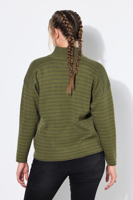 Strickjacke, oversized, Ringelstrick, Troyerkragen