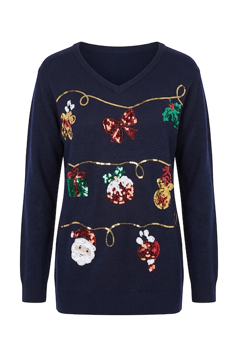 Weihnachts-Pullover, Girlanden, V-Ausschnitt, Langarm