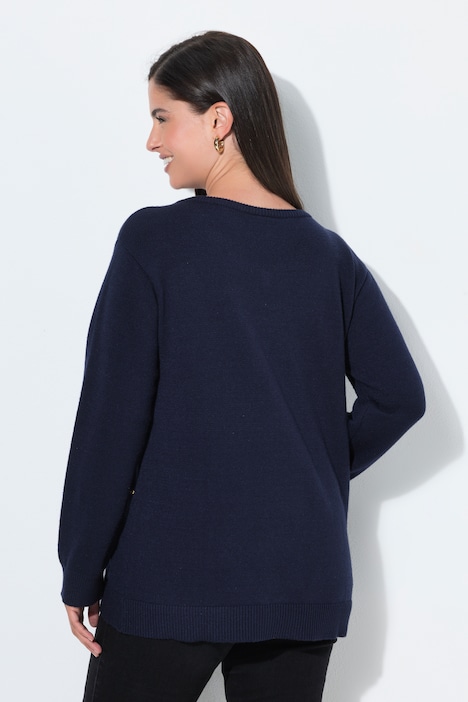 Weihnachts-Pullover, Girlanden, V-Ausschnitt, Langarm