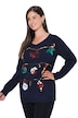 Weihnachts-Pullover, Girlanden, V-Ausschnitt, Langarm