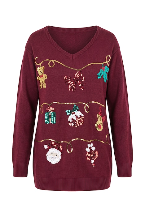 Weihnachts-Pullover, Girlanden, V-Ausschnitt, Langarm
