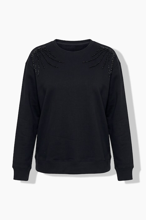 Sweat-shirt avec perles brodées fantaisie, col rond et manches longues