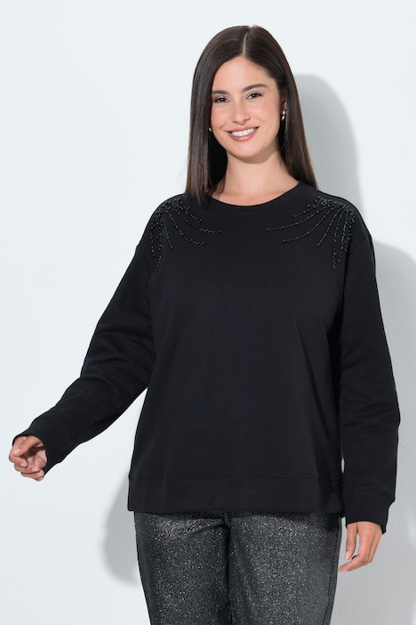 Sweat-shirt avec perles brodées fantaisie, col rond et manches longues