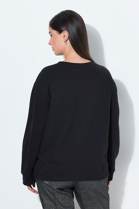 Sweat-shirt avec perles brodées fantaisie, col rond et manches longues