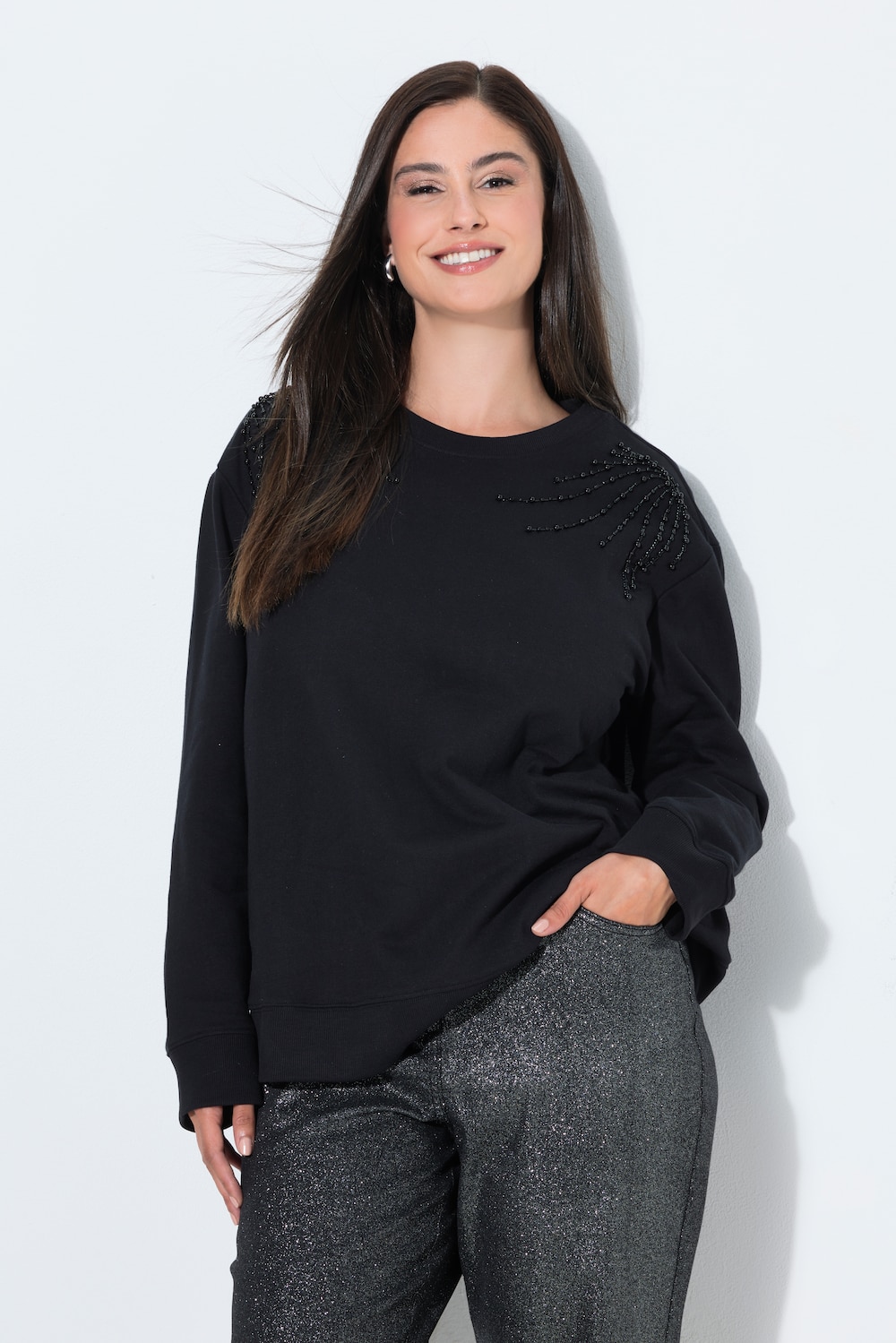 Sweatshirt, Zierperlen-Stickerei, Rundhals, Langarm