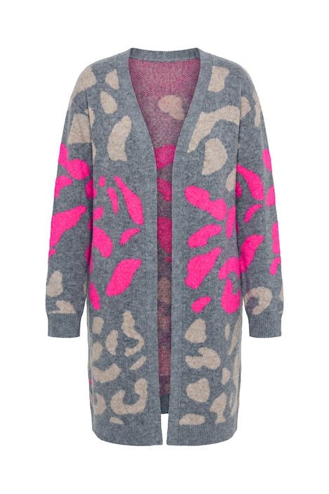 Long-Strickjacke, Leo-Musterstreifen, Langarm