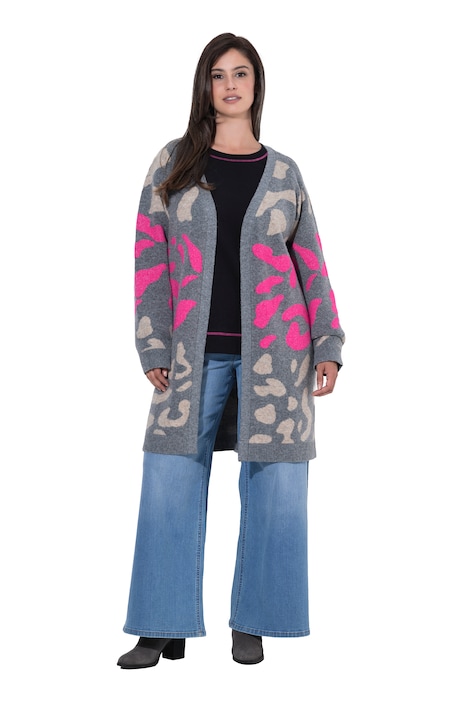 Long-Strickjacke, Leo-Musterstreifen, Langarm