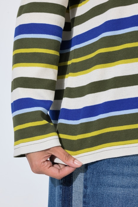 Shirt, Ringel, Slim, Stehkragen, Langarm