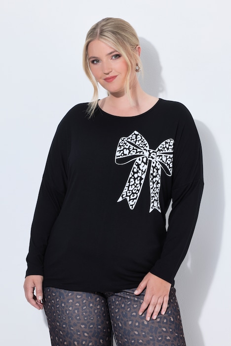 T-shirt met lange mouwen, comfortabele pasvorm, strikmotief, vleermuismouwen